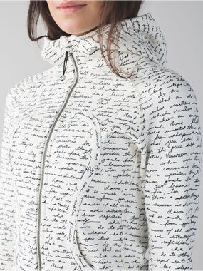Lululemon Scuba Hoodie II White & Black Manifesto Script Full Zip Jacket